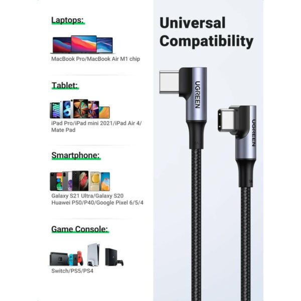 ugreen 70698 right angle usb c cable 2m (space gray)