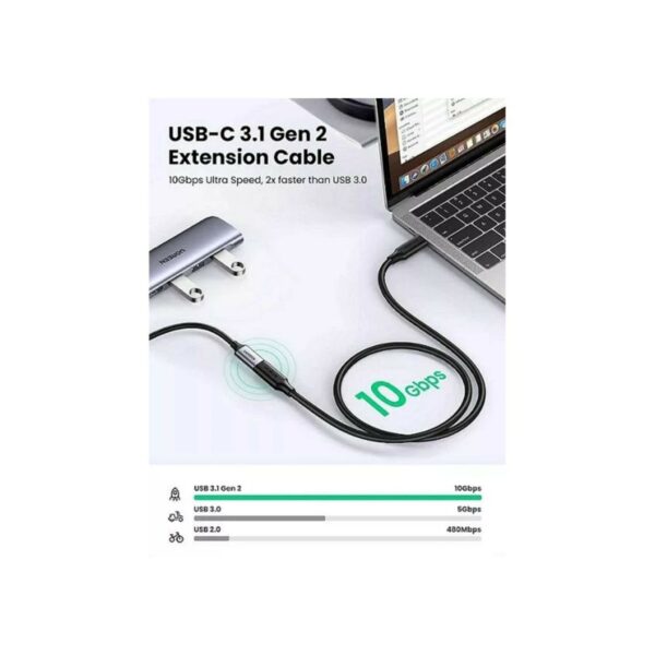ugreen 10387 usb c/m to usb c/f gen2 5a extension cable 1m (black)