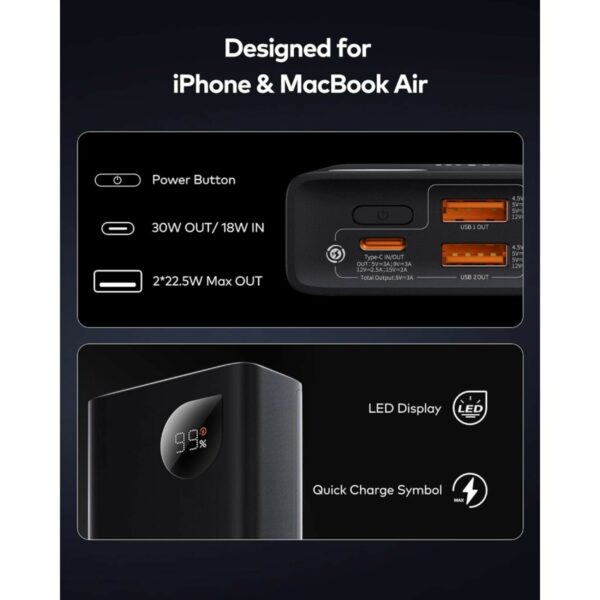 baseus adaman2 fast power bank 10000mah 30w (black)