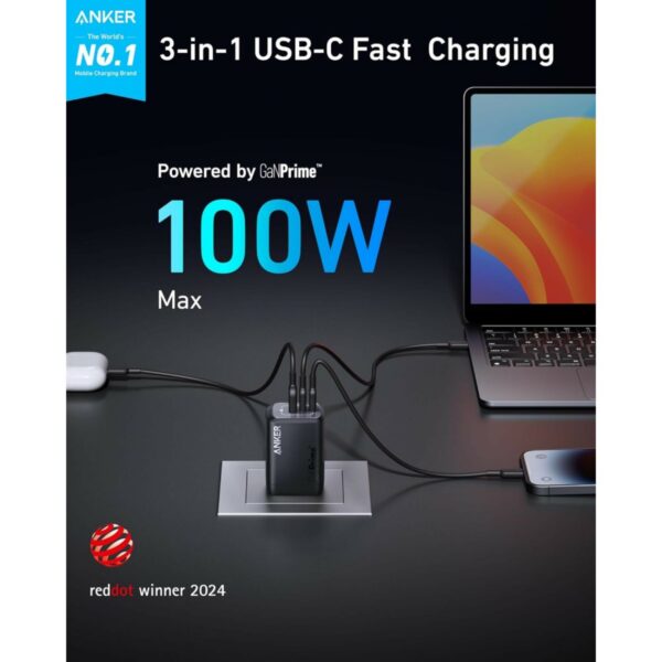 anker gan charger 100w 3 ports (a2688241)