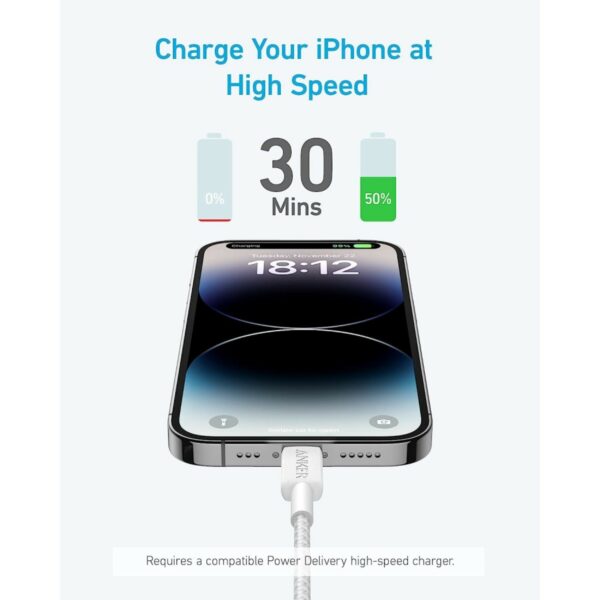 anker 322 usb c to lightning cable (3ft braided) white (a81b5h21)