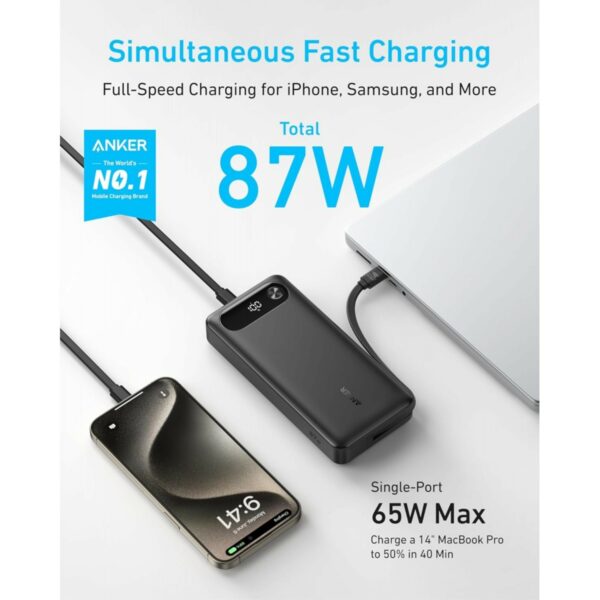 anker power bank 20000mah 87w with built in usb c cable (a1383h11)