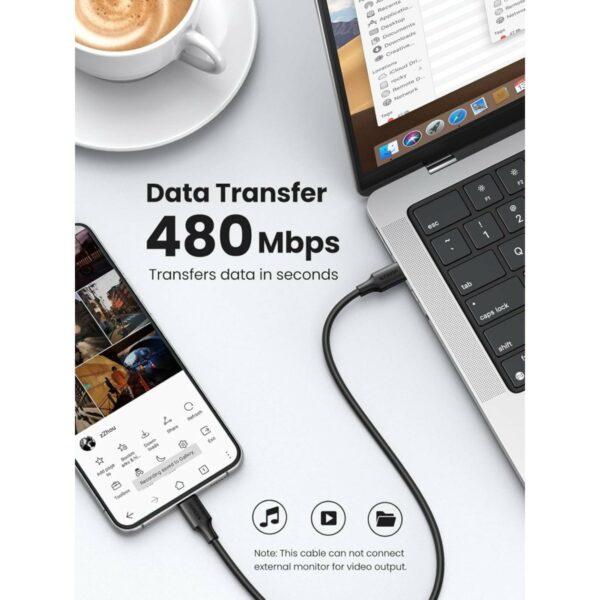 ugreen 50996 usb 2.0 type c to type c cable nickel plating 0.5m (black)