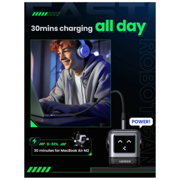 ugreen 25685b uno rg 65w 3 port gan fast charger eu (black)