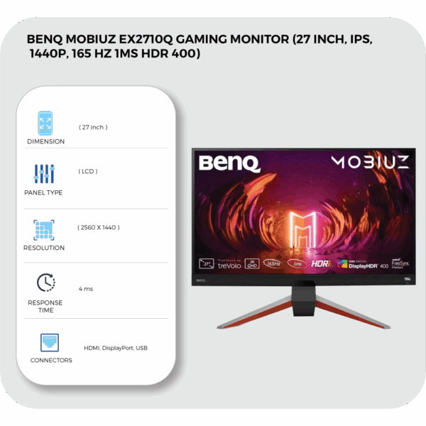 benq mobiuz ex2710q gaming monitor (27 inch, ips, 1440p, 165 hz 1ms hdr 400)