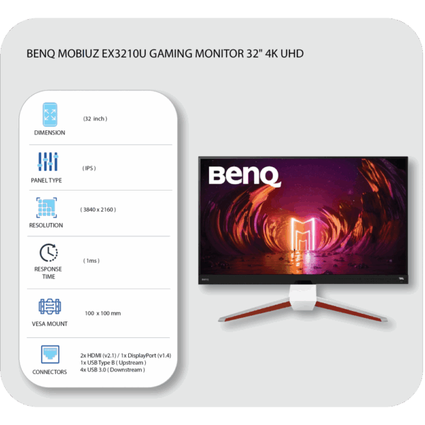 benq mobiuz ex3210u gaming monitor 32" 4k uhd