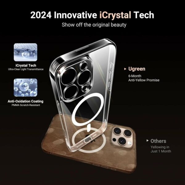 ugreen 45924 classy clear magnetic protective case for iphone 16 pro max upgraded version (clear)