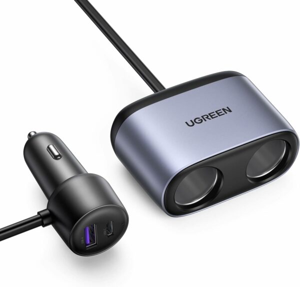 ugreen 30886 usb / usb type c car charger with splitter 2x car socket gray