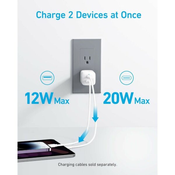 anker usb c 323 charger 33w compact 2 port charger white (a2331k21)