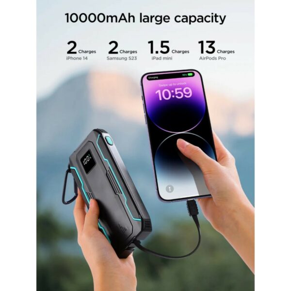 joyroom jr l017 22.5w outdoor power bank 10000mah with dual cables
