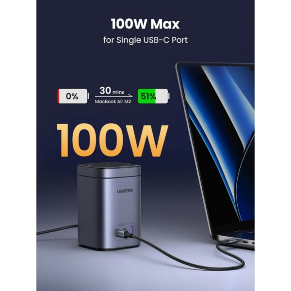 ugreen 15169 100w 2 in 1 gan charging station uk (space gray)