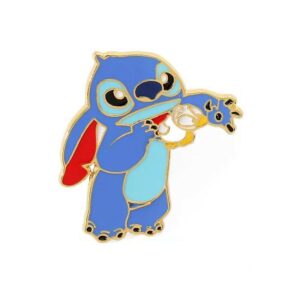 stitch playing with duck enamel pin