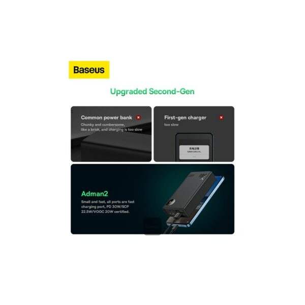baseus adaman2 digital display fast charge power bank 30w 20000mah black (vooc edition)
