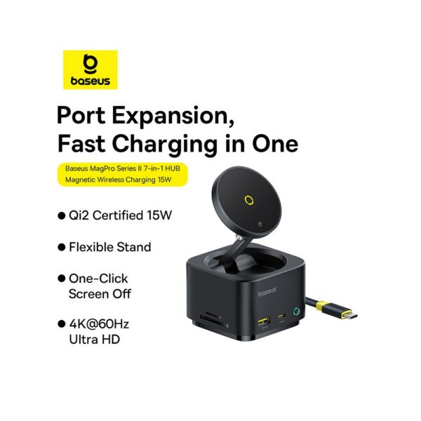baseus magpro ii 7 in 1 hub wireless charger 15w black