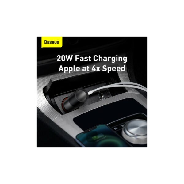 baseus share together fast car charger with cigarette lighter port u+c 120w gray (ccbx 120cx)