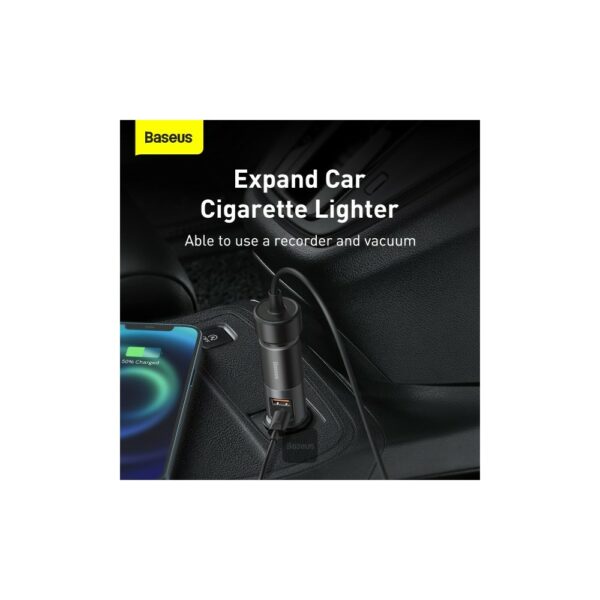 baseus share together fast car charger with cigarette lighter port u+c 120w gray (ccbx 120cx)