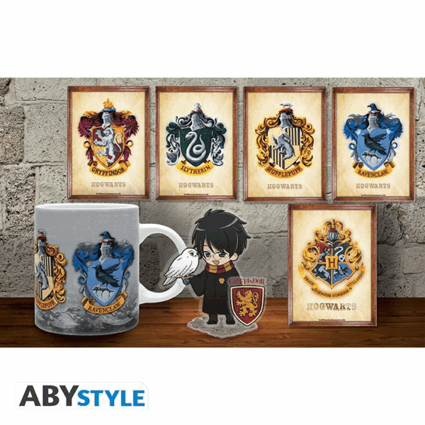 harry potter pck mug 320ml + acryl + postcards "hogwarts" (abypck281)