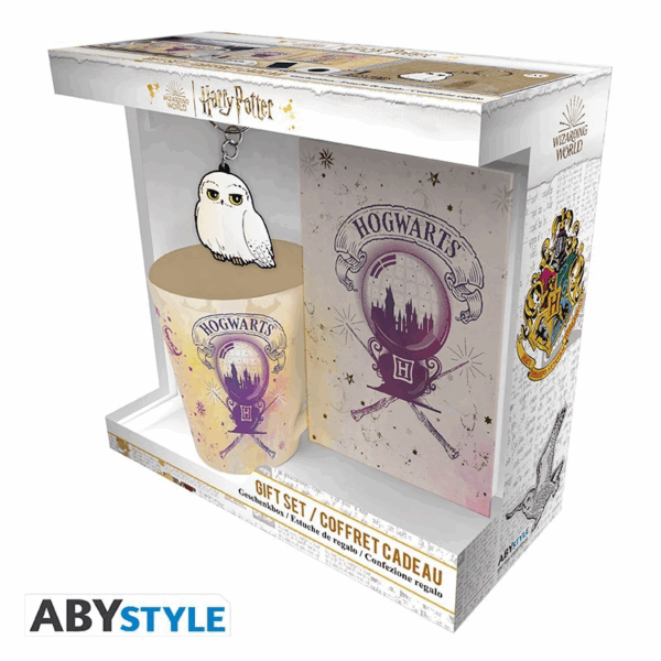 harry potter pck mug 250ml + keyring pvc + notebook "hogwarts" (abypck263)