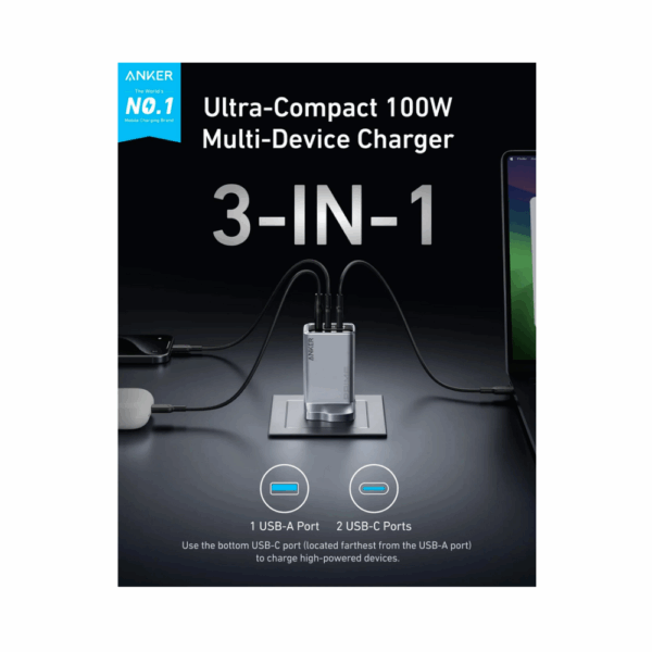 anker gan charger 100w 3 ports (a2688241)