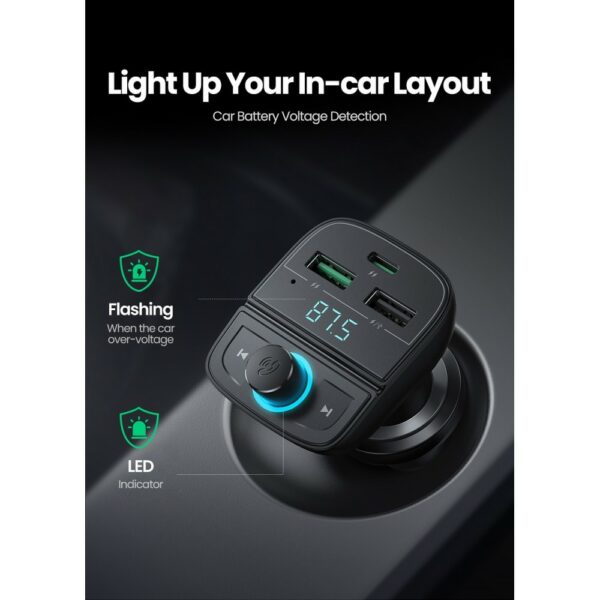 ugreen 80910 bluetooth car charger (5.0+pd+qc3.0+usb flash drive+tf) (black)