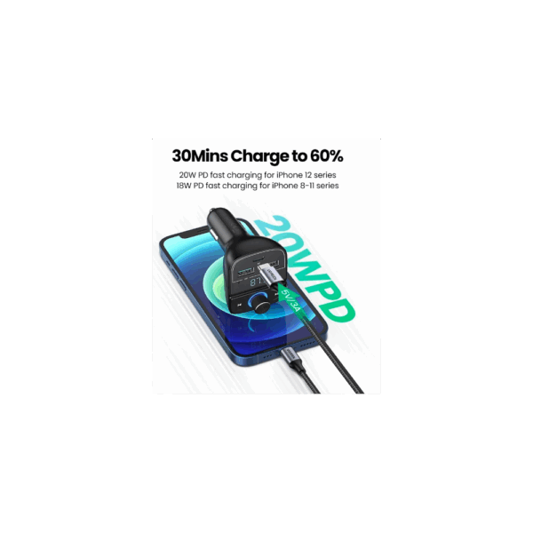 ugreen 80910 bluetooth car charger (5.0+pd+qc3.0+usb flash drive+tf) (black)
