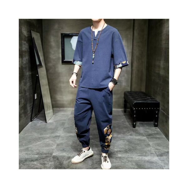 v neck shirt + trousers