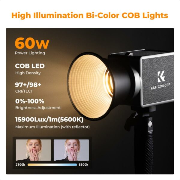 k&f concept pl 60b cob light with built in battery (60w)