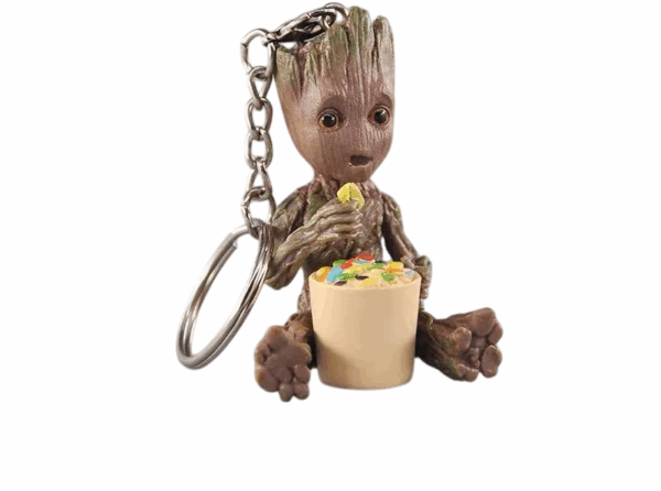 baby groot keyring collection – classic, smiling, sitting, angry & mini poses