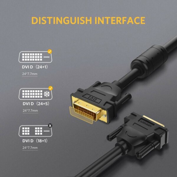 ugreen 11672 dvi (24+1) male to male cable gold plated 1m (black)