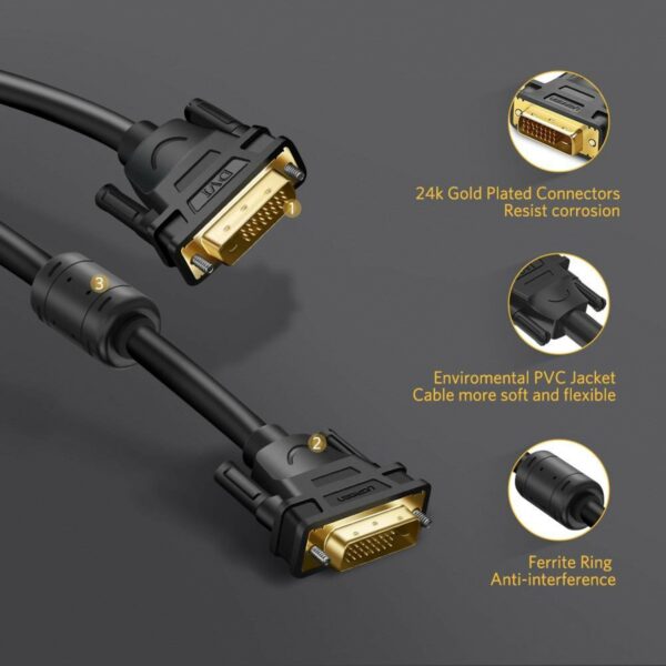 ugreen 11672 dvi (24+1) male to male cable gold plated 1m (black)