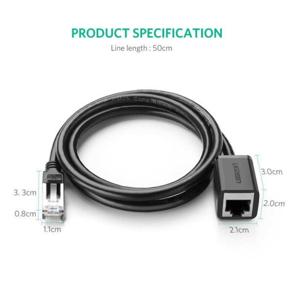 ugreen 11282 cat 6 f/utp ethernet rj45 extension male/female patch cords 3m (black)