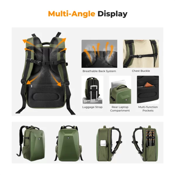 k&f concept nature wander 10 hard shell camera backpack (green)