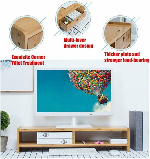 bamboo double drawers monitor stand riser