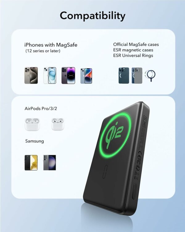 esr qi2 magslim power bank 10,000mah – black