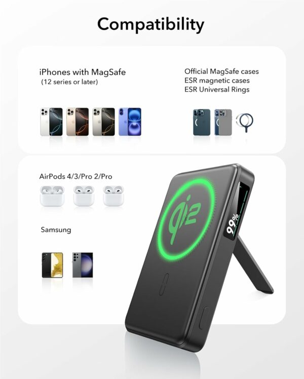 esr qi2 magslim kickstand power bank 10,000 mah – black