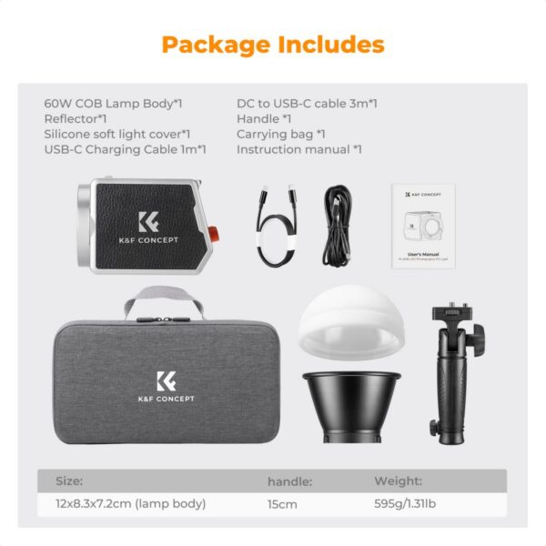k&f concept pl 60b cob light with built in battery (60w)