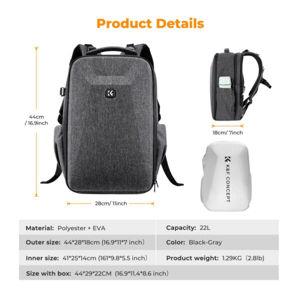 k&f concept nature wander 10 hard shell camera backpack (gray)