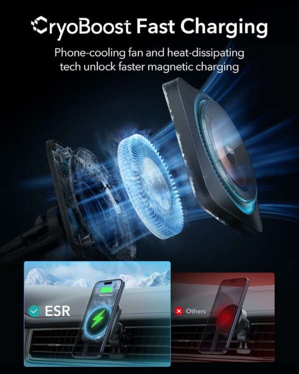 esr qi2 wireless car charger with cryoboost (halolock) – frosted onyx