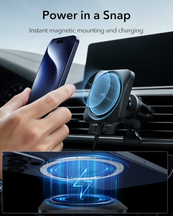 esr qi2 wireless car charger with cryoboost (halolock) – frosted onyx
