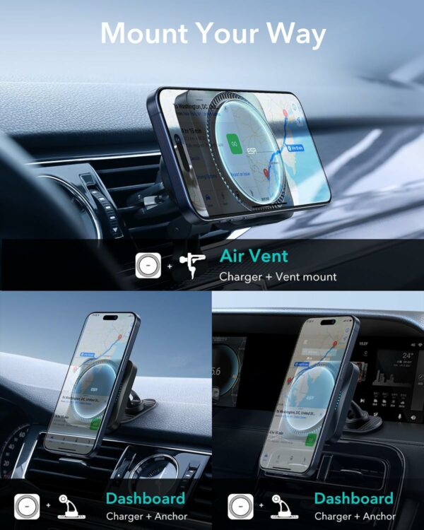 esr qi2 wireless car charger with cryoboost (halolock) – frosted onyx