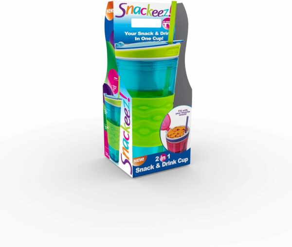 snackeez travel snack & drink cup with straw – blue, 16 oz