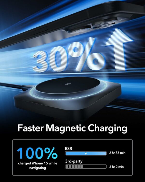 esr qi2 wireless car charger with cryoboost (halolock) – frosted onyx
