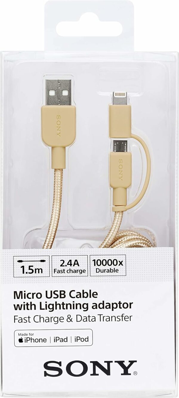 sony cp al100 2 in 1 lightning and micro usb cable – 1.5m – golden
