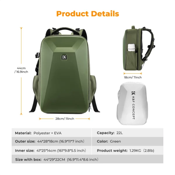 k&f concept nature wander 10 hard shell camera backpack (green)