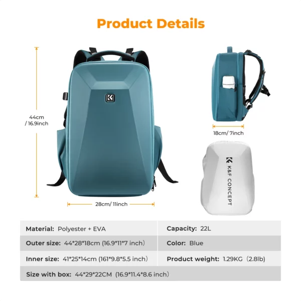 k&f concept nature wander 10 hard shell camera backpack (blue)