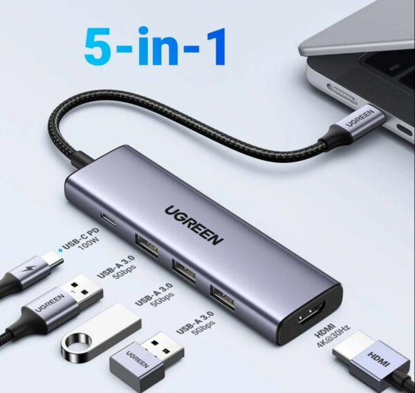 ugreen 15596 5 in 1 usb c hub (100w pd, 4k@30hz hdmi)