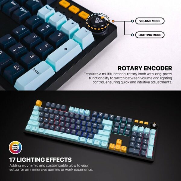 fantech atom107s mk893s wired mechanical keyboard – mizu edition (navy, red switch)