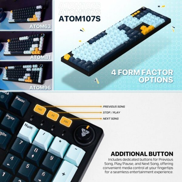 fantech atom107s mk893s wired mechanical keyboard – mizu edition (navy, red switch)