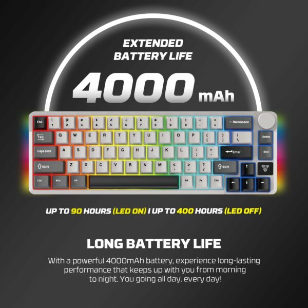 fantech atom pro66 mk919 wireless mechanical keyboard – black (red switch)