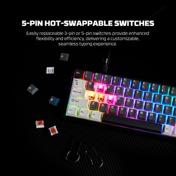fantech atom pro66 mk919 wireless mechanical keyboard – black (red switch)